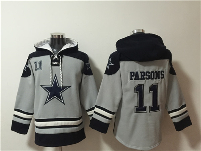 Men's Dallas Cowboys #11 Micah Parsons Grey Ageless Must-Have Lace-Up Pullover Hoodie Men's Dallas Cowboys #11 Micah Parsons Grey Ageless Must-Have Lace-Up Pullover Hoodie